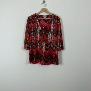 Vintage Fashion Bug Sparkle Sequins Womens 14/16 Pullover V Neck Evening Top